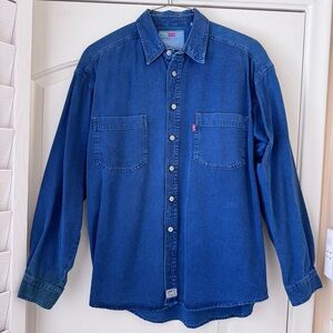 VTG Levi’s Red Tag Authentic Jeans Wear Blue Denim Button Chambray Shirt Mens XL